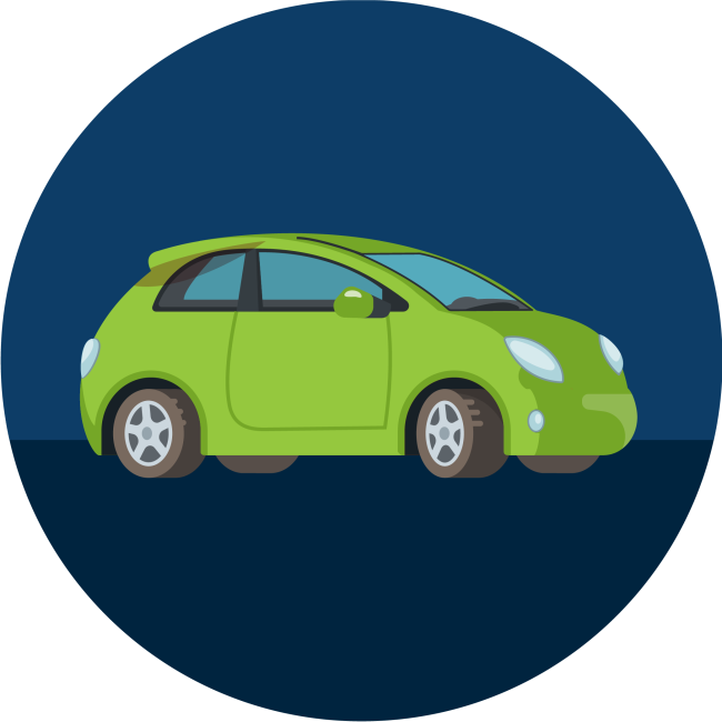 Illustration of a bright green compact car.
