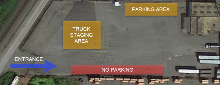 Aerial photo of Everett CDL testing location parking lot. Further details below.