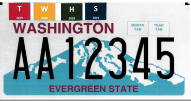 Washington tow truck license plate with four indicator tabs