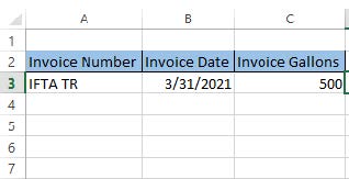 picture of spreadsheet row of diesel claim template 
