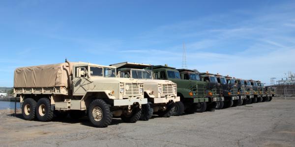 Row of military vehicles.