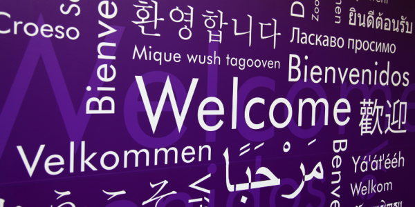 The word "welcome" written in multiple languages.