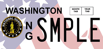 National Guard Sample License Plate design with US flag in the background, National Guard Emblem and NG Letters