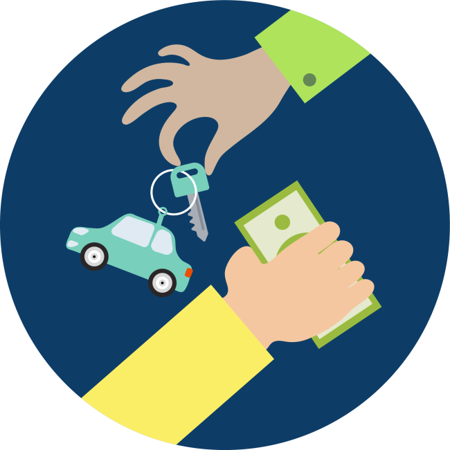 Illustration of two hands exchanging money for a car key.