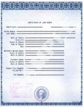 Birth Certificate sample photo